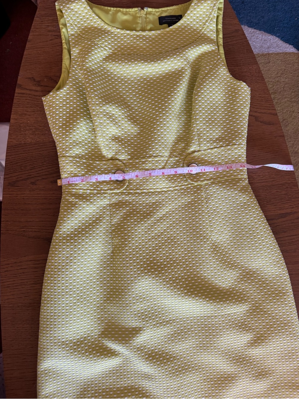 Tahari Yellow Textured Sleeveless Sheath Dress - Picture 7 of 8
